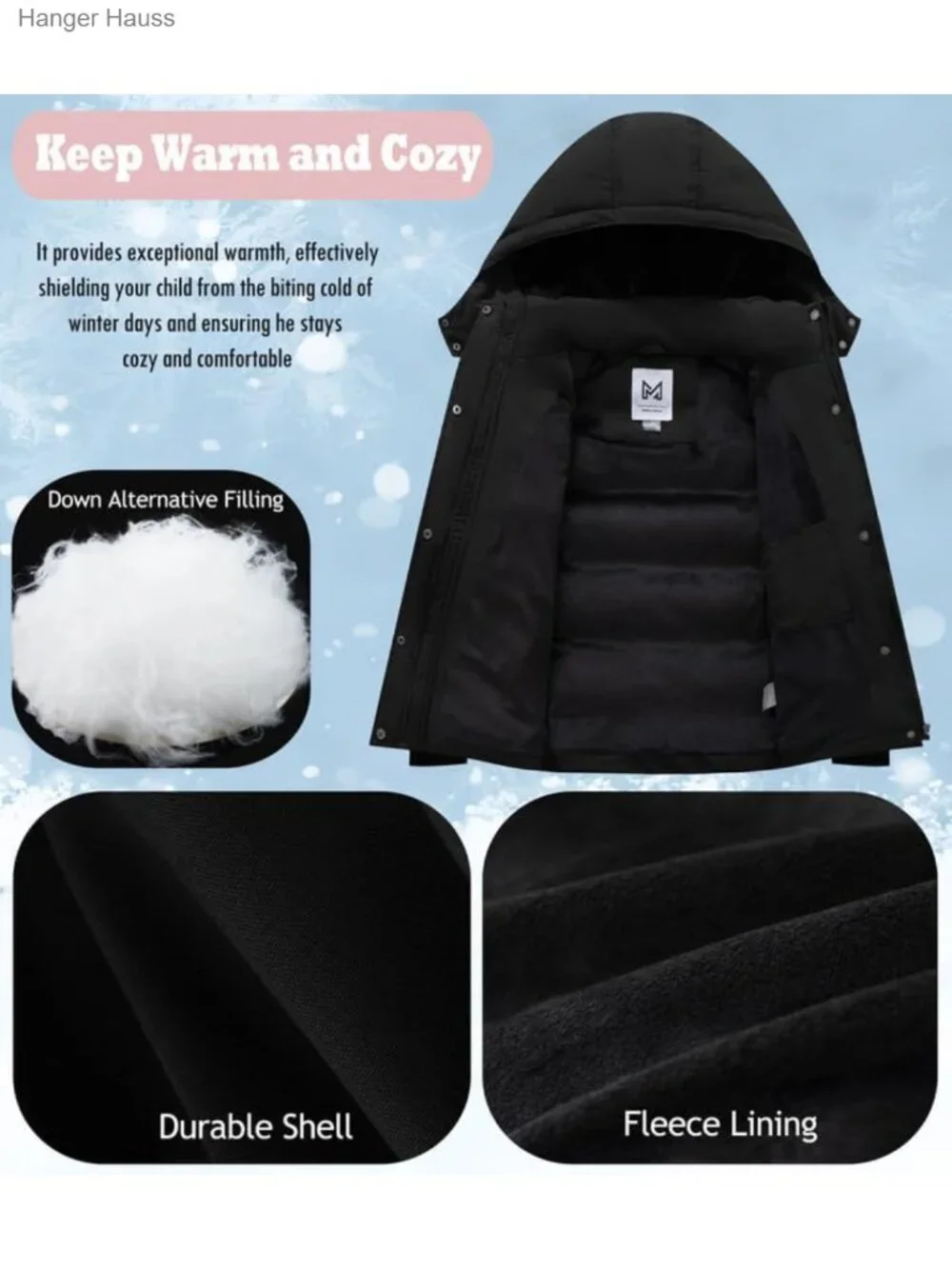 Quilted Puffer Winter Coat for Girls, Windproof Water Resistant Insulated Jacket